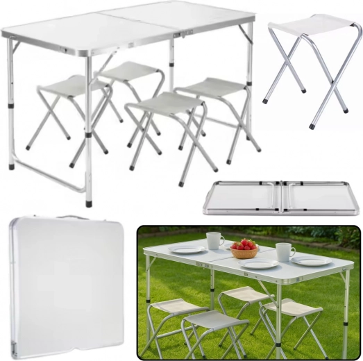 Set de camping plegable con mesa y 4 sillas gris