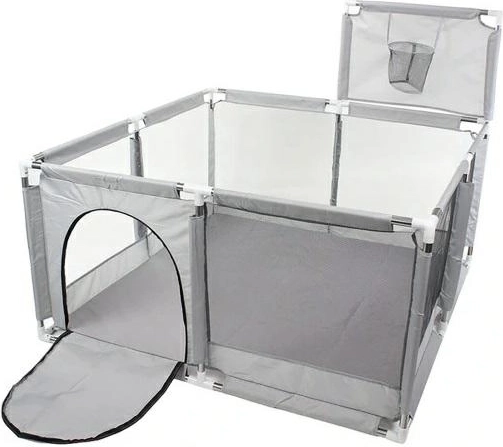 Parque infantil 130 × 130 cm con piscina de bolas y canasta – gris