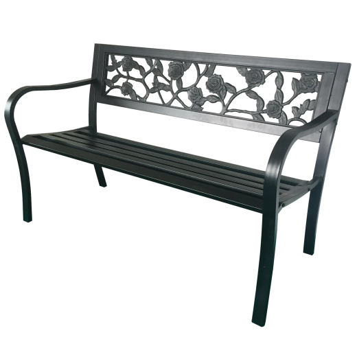 Banco de jardín metálico Garden Line 125 cm con respaldo con motivo de rosas - 1 pieza