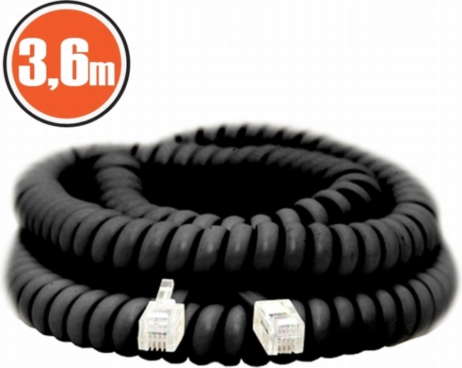 Cable telefónico en espiral de 3,6 m, negro