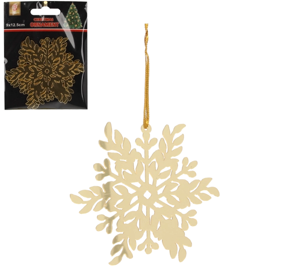 Adornos navideños dorados copos de nieve 8 × 8 cm – set de 3 uds.