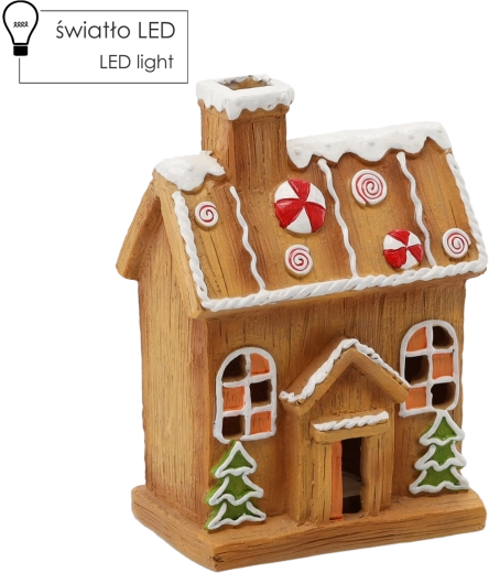Figura navideña casita de jengibre con LED, 6,5 × 11 × 23 cm