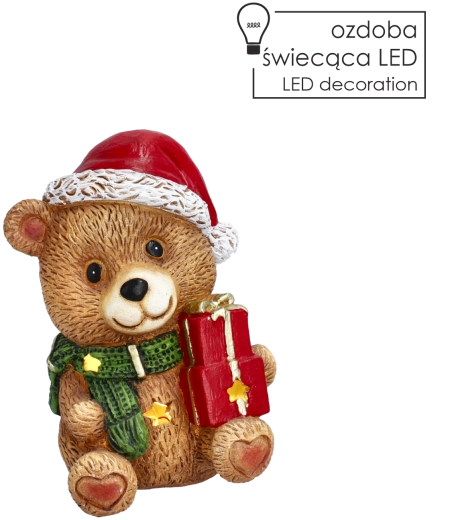Figura navideña de osito con regalos e iluminación LED