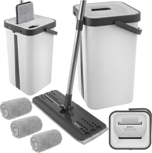Mopa plana RUHHY con cubo de doble cámara de 11 l y 3 fundas de microfibra