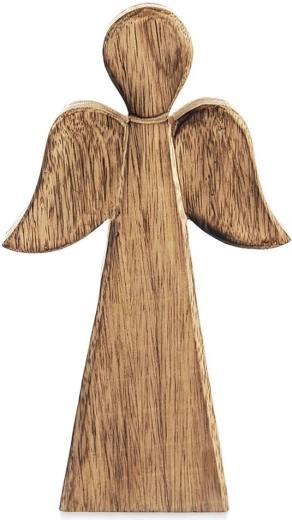Figura navideña de madera de ángel de mango 13 × 24 cm