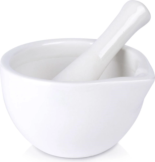 Mortero de porcelana con maza, blanco