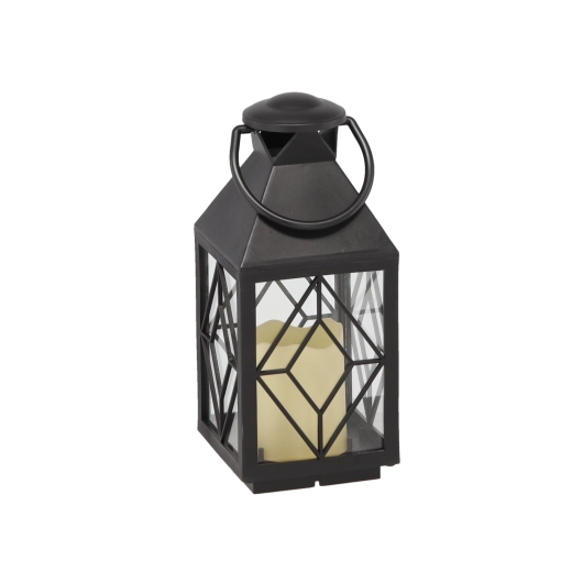 Farol navideño metálico con vela LED 11 × 11 × 26,5 cm – negro