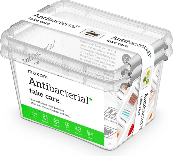 Moxom Antibacterial set de 2 uds de recipientes transparentes para alimentos 2 l