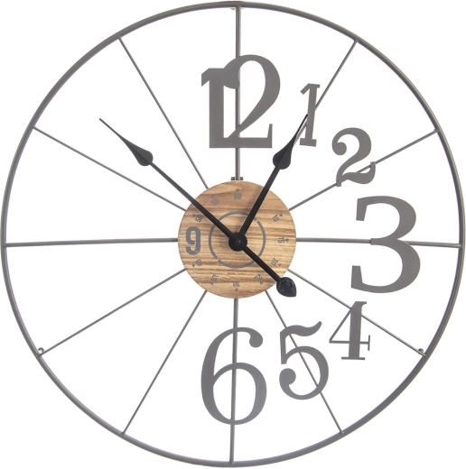Reloj de pared de madera y metal gris 60 cm