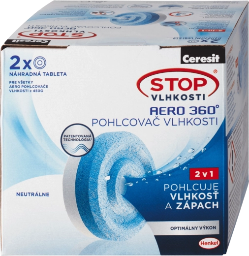 Ceresit Stop Humedad Aero 360° tabletas de recambio 2×450 g, fragancia neutra