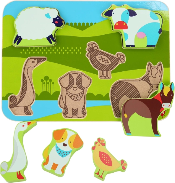 Rompecabezas encajable de madera granja con animalitos LUCY & LEO, 7 piezas