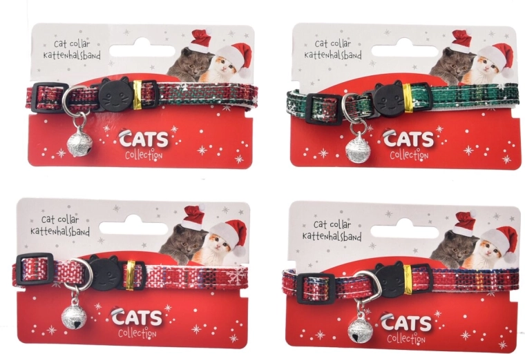 Collar navideño para gato de poliéster con cascabel (mix de variantes)