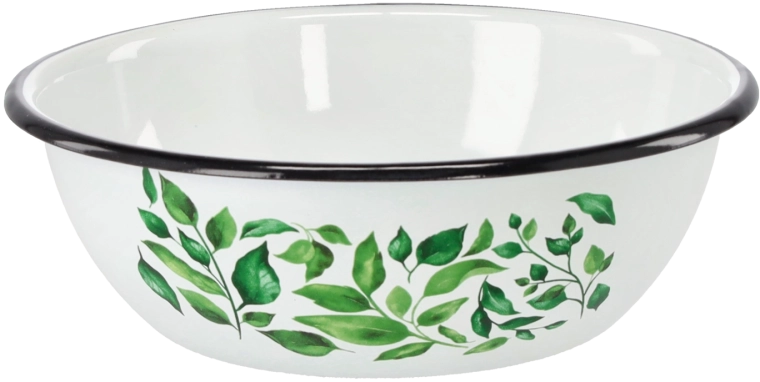 Cuenco esmaltado de 1,5 l, diámetro 20 cm – blanco con motivo de ficus