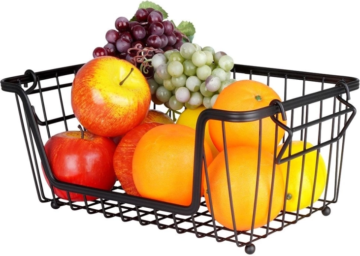 Cesta metálica para fruta y verdura, negra