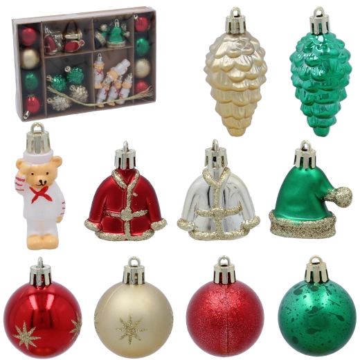 Juego de 24 adornos navideños dorados de plástico irrompible de 6 cm