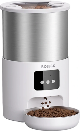 Dispensador inteligente de alimento para mascotas Rojeco de 4,5 l de acero inoxidable