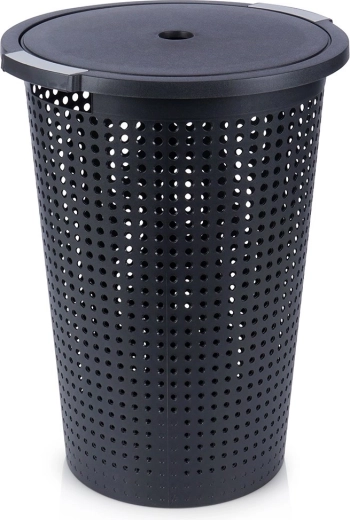 Cesto de plástico para la colada con tapa 35 l, negro