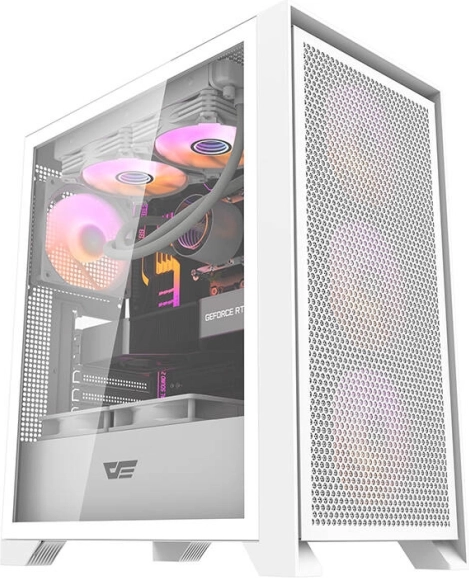 Caja de PC Darkflash DRX70 Mesh, blanca, vidrio templado, 4× ventilador RGB