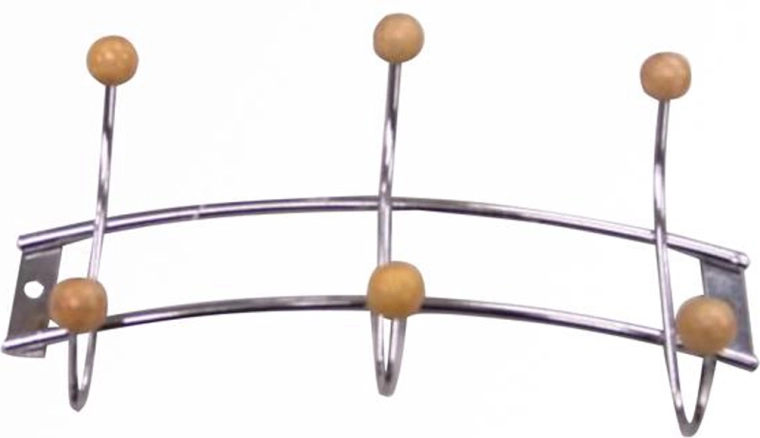 Percha de pared con 3 ganchos, cromo/madera, 21 × 11,5 cm