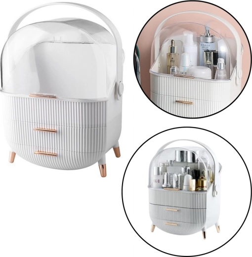 Organizador de cosméticos blanco con tapa abatible