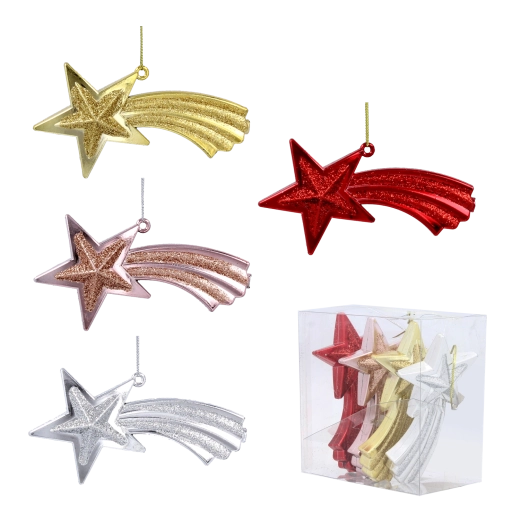 Set de adornos navideños en forma de estrella fugaz de 11 cm – rojo, dorado, plateado y rosa