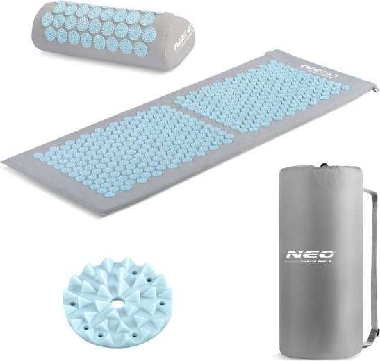 Esterilla de masaje de acupresión Neo-Sport con almohada gris-azul