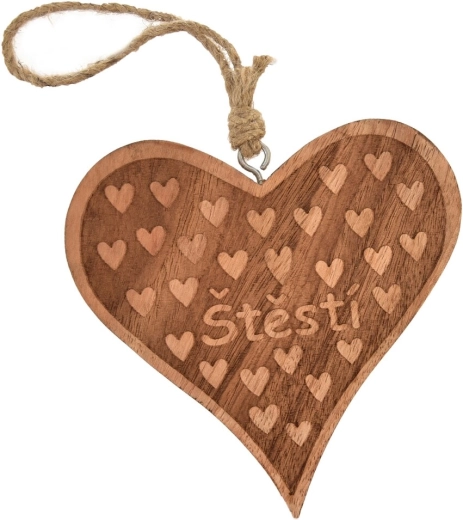 Decoración colgante Corazón de madera de mango «Para la suerte»