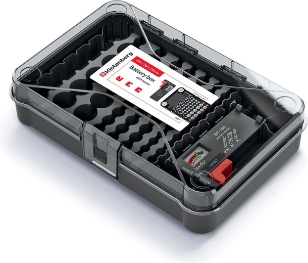 Organizador para pilas con comprobador, 29,5 × 19,5 × 7 cm