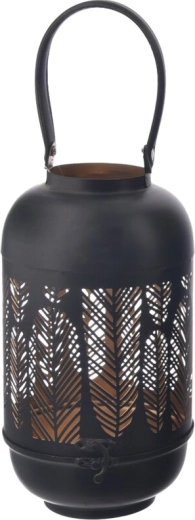 Portavelas Leaf de metal y polipiel en negro y dorado, 27 cm