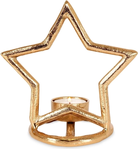 Portavelas en forma de estrella para velas de té, aluminio dorado 15,5 cm