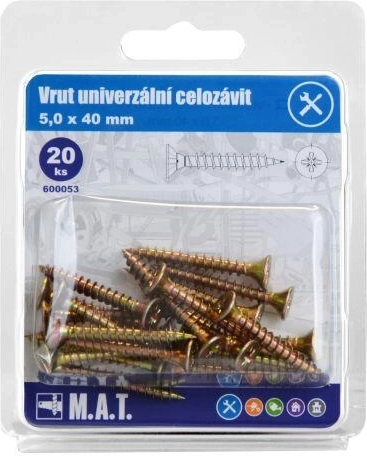 Tornillo universal de rosca completa 5,0 × 40 mm, galvanizado, 20 uds