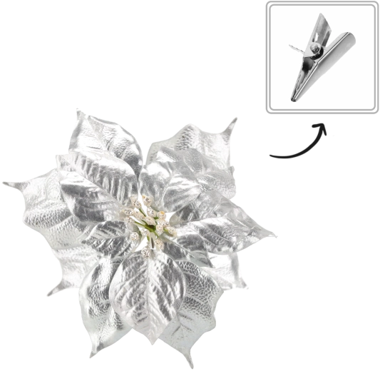 Estrella de Navidad artificial 25 cm plateada con clip