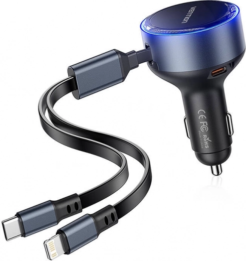 Cargador de coche Vention con puerto USB‑C y cables integrados USB‑C/Lightning 60 W