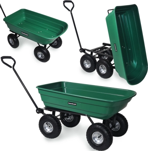 Carro de transporte de jardín con cuba basculante, 100 l / 300 kg, verde