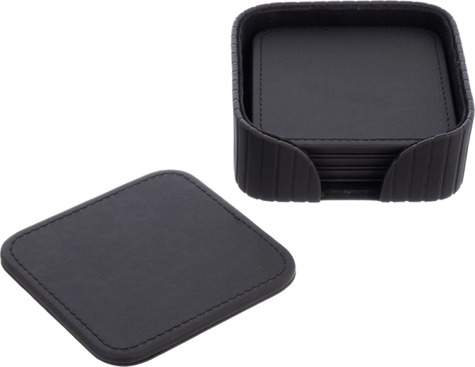 Posavasos Gentleman de madera y polipiel con soporte, 4 uds.