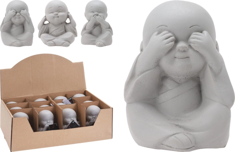 Figura decorativa de Buddha de cemento 7,5 × 7 × 8 cm – mix de 3 motivos