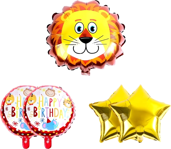 Set de globos de cumpleaños de animales safari – león y estrellas, 5 uds.