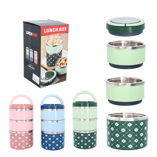 Fiambrera de acero inoxidable de 3 piezas 2 l, 13 × 24 cm