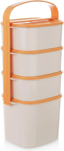 Fiambrera de comida de plástico de 4 niveles, 2 l + 3× 1,15 l