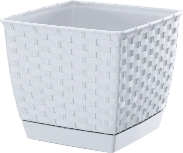 Maceta cuadrada Ratolla Square 22 × 22 cm blanca con plato integrado