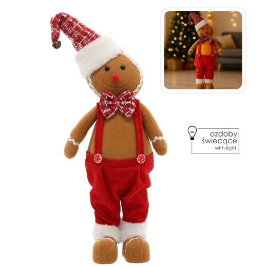 Muñeco de jengibre navideño con iluminación LED 55 cm