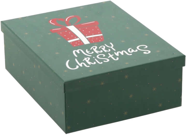 Caja de regalo navideña verde con la inscripción Merry Christmas 29 × 23 × 10 cm