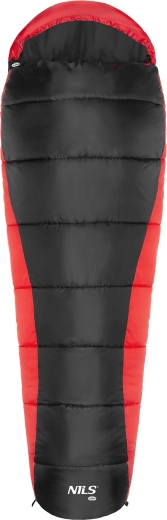 Saco de dormir tipo momia NILS Camp, negro‑rojo