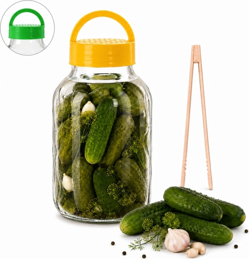 Recipiente de vidrio para fermentación de 5 l con tapa de plástico, pinzas y receta