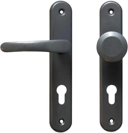 Herraje de puerta MICHAELA con manilla y pomo fijo (no giratorio), entrada 72, gris