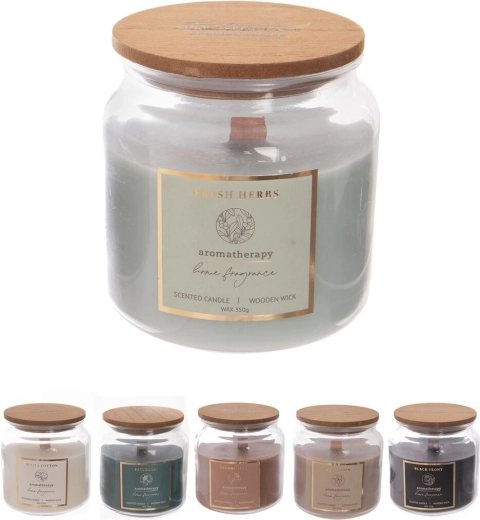 Vela aromática en tarro de cristal con mecha de madera 350 g (mix de 6 fragancias)