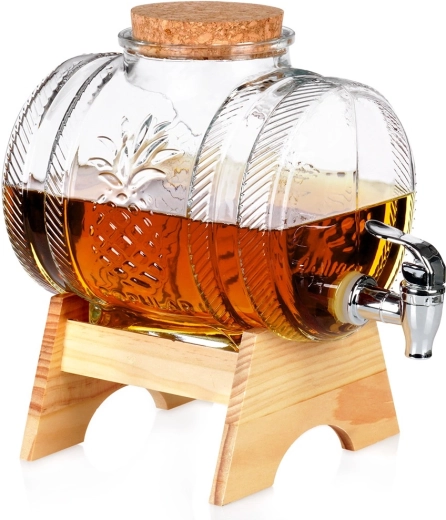 Dispensador de bebidas de vidrio con grifo y soporte de bambú 3 l