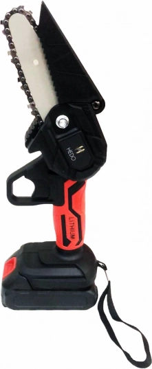 Mini motosierra de cadena inalámbrica HEDO, compacta, roja, 2 baterías