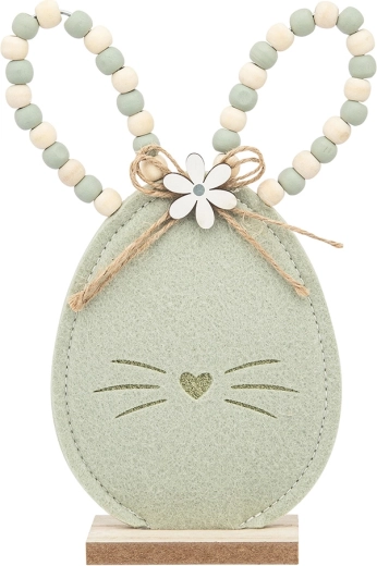 Figura decorativa de fieltro de conejo con cuentas verdes 22 cm