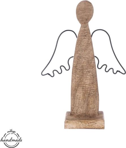 Ángel de madera de mango con alas metálicas